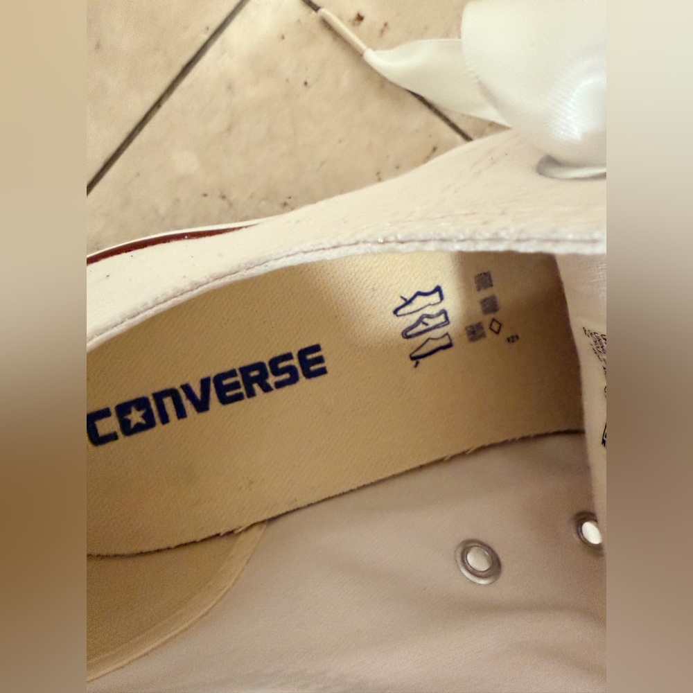 Hand Painted Converse Women's White Satin Lace Sneakers - Picture 9 of 11